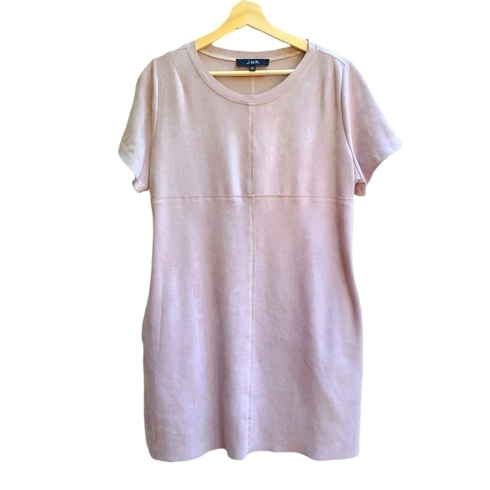 Joh Faux Suade Soft Light Pink Mauve Dress, Size Large